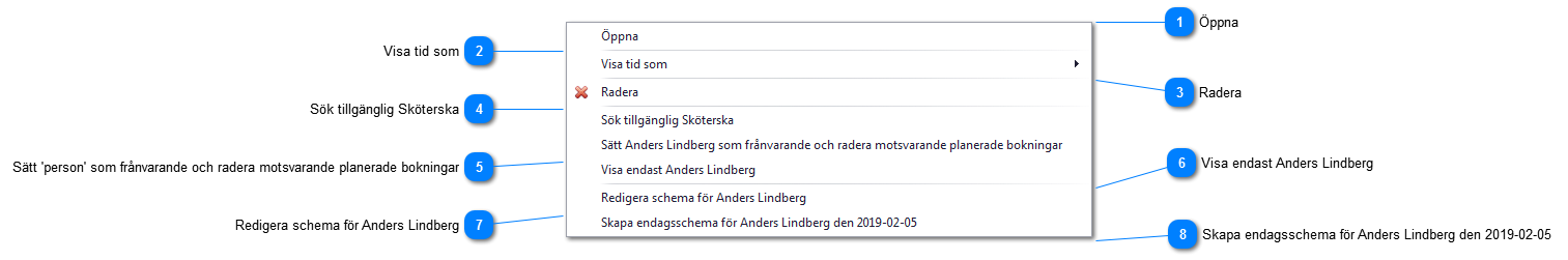 Högerklick på möte i planeringsfliken